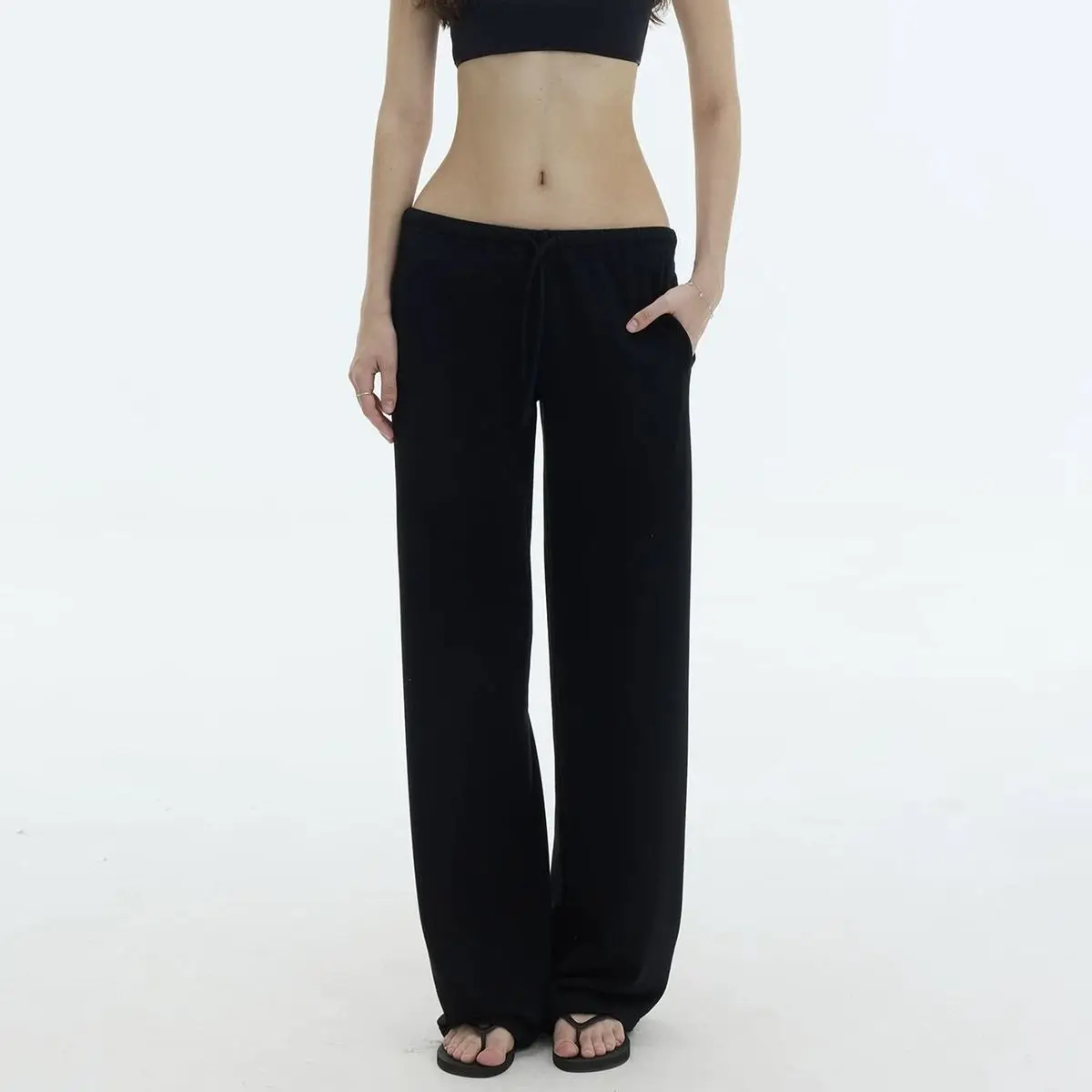 Deeptown Women Sweatpants Casual Y2k Low Rise Black Gray Baggy Sports Trousers Classic Basic Wide Leg Joggers Harajuku Fashion