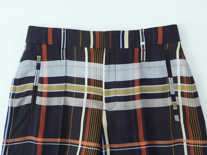 HXAO Plaid Women's Pants Baggy Wide Pants For Woman Autumn Minimalist Long Casual Pants Women Mid Waist Check Trousers Bottoms