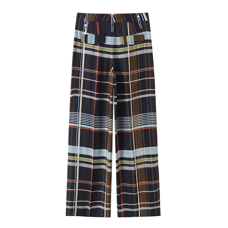 HXAO Plaid Women's Pants Baggy Wide Pants For Woman Autumn Minimalist Long Casual Pants Women Mid Waist Check Trousers Bottoms