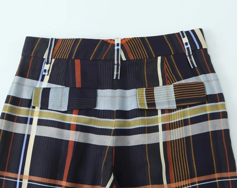HXAO Plaid Women's Pants Baggy Wide Pants For Woman Autumn Minimalist Long Casual Pants Women Mid Waist Check Trousers Bottoms