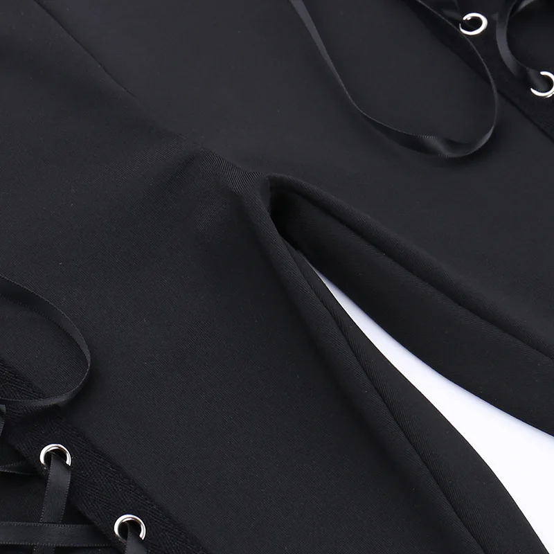 AltGoth Streetwear Gothic Pants Women Harajuku Cyber Punk Eyelet Lace-up Hollow Out High Waist Flare Pants Y2k Grunge Trousers