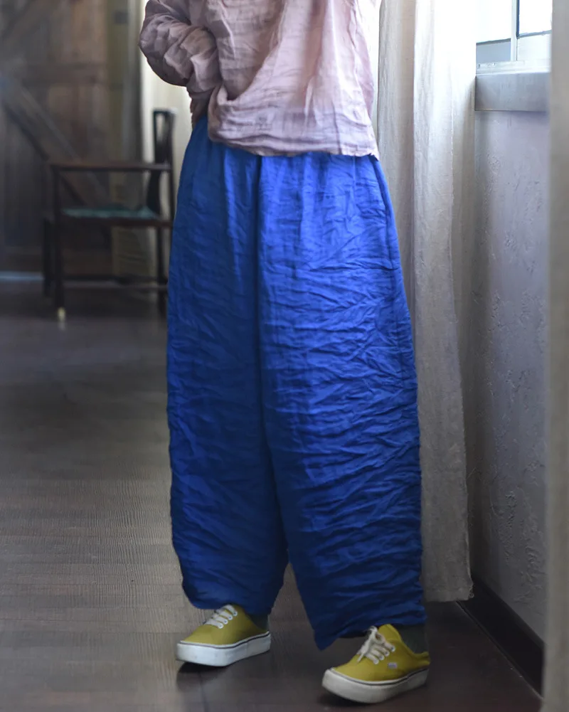 Women Loose Causal Ramie Wide Leg Autumn Pants Ladies Retro Solid Ramie Calf Length Pants Female 2026 Vintage Harem Trousers