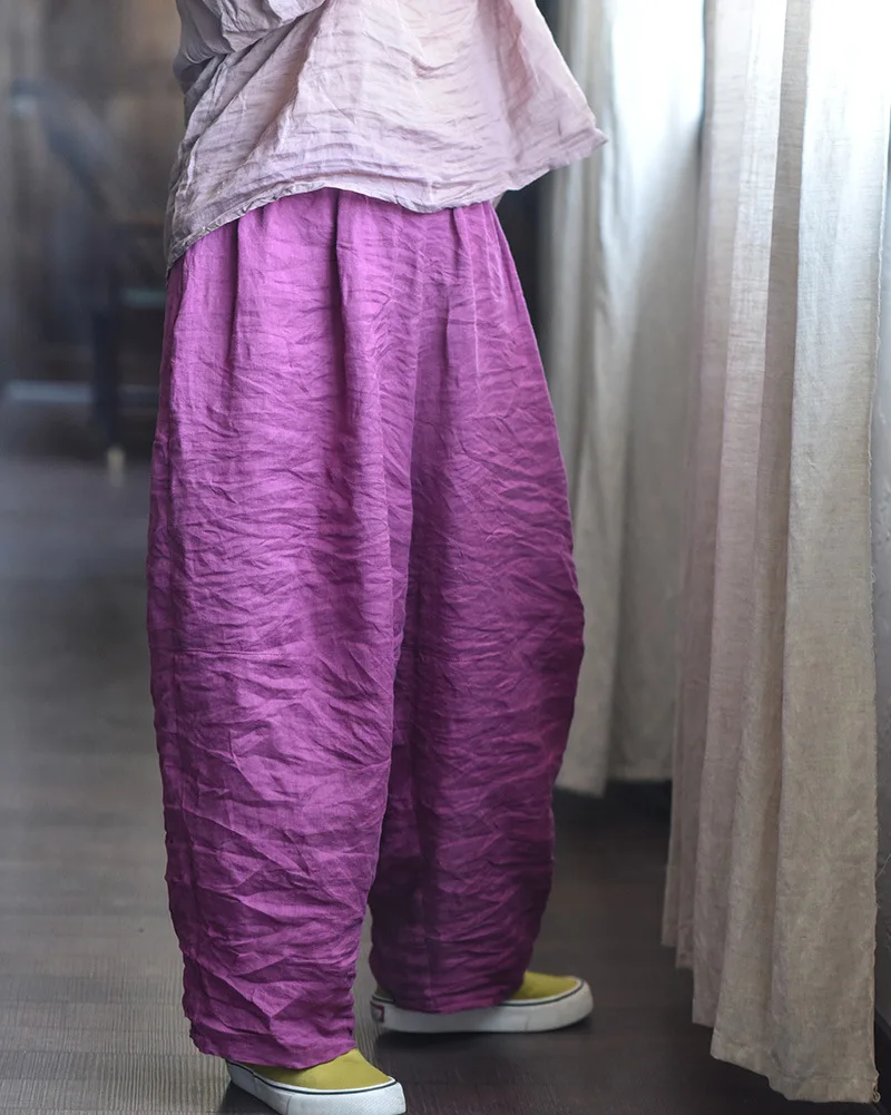 Women Loose Causal Ramie Wide Leg Autumn Pants Ladies Retro Solid Ramie Calf Length Pants Female 2026 Vintage Harem Trousers