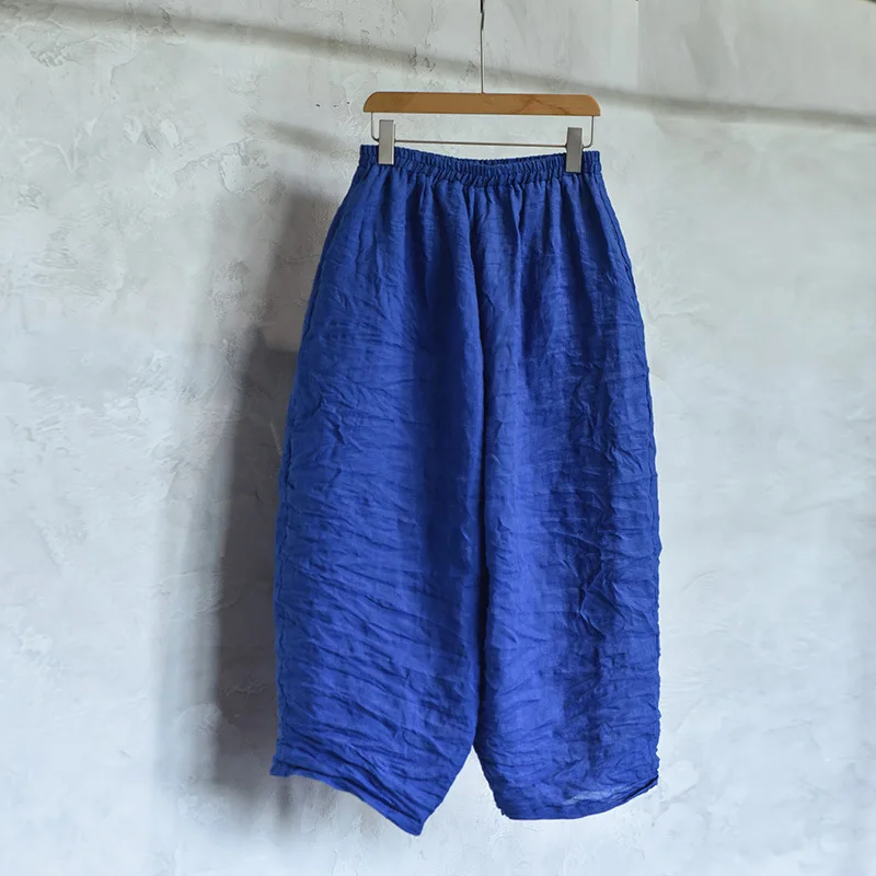 Women Loose Causal Ramie Wide Leg Autumn Pants Ladies Retro Solid Ramie Calf Length Pants Female 2026 Vintage Harem Trousers