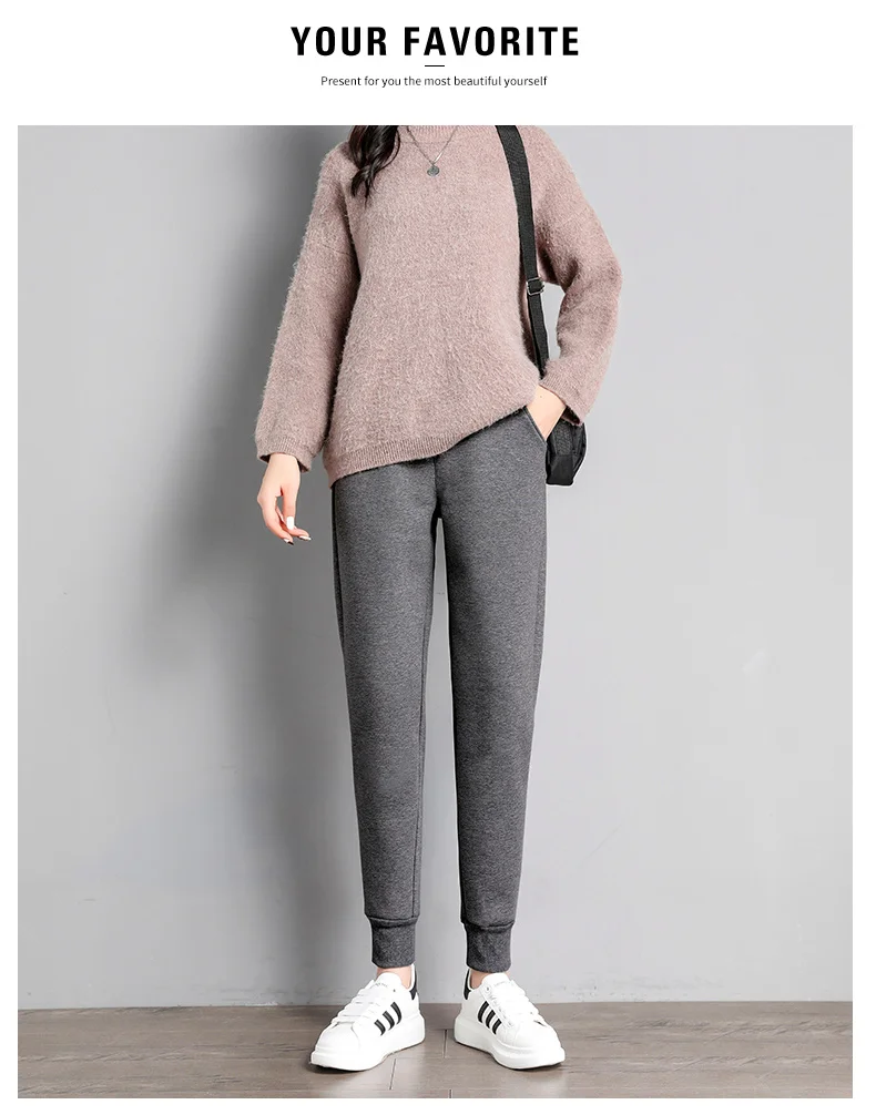 PELEDRESS Women Thick Warm Winter Harem Pants Casual Loose Korean Style Sweatpants High Waist Joggers Female Cashmere Trousers