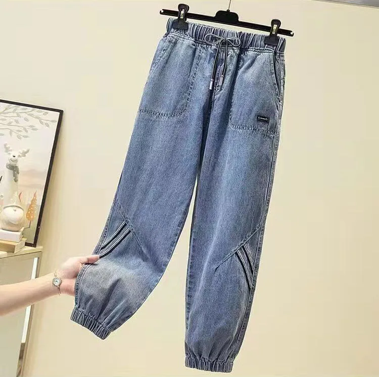 Ladies Cowboy Trousers High Quality Jeans Women Spring Autumn New Korean High-Elastic Waist Jiufen Points Harem Denim Pants