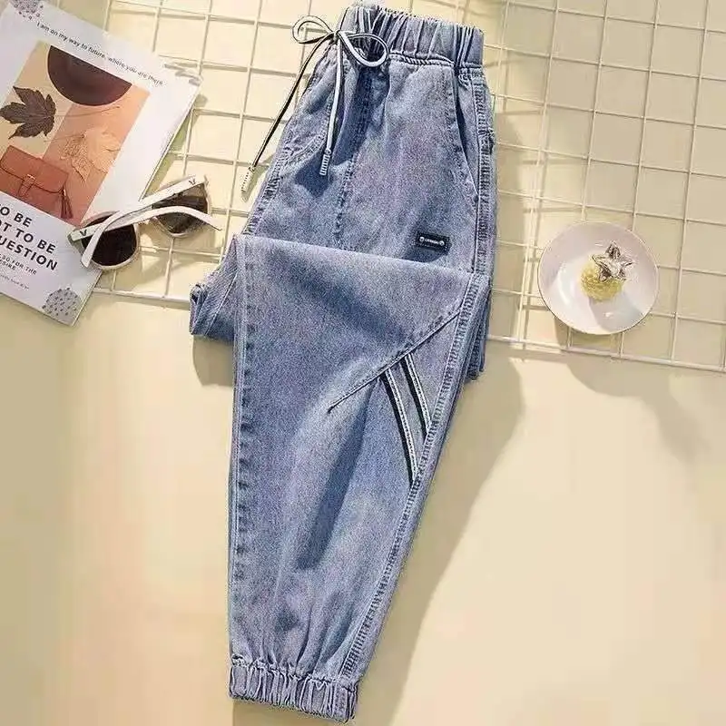 Ladies Cowboy Trousers High Quality Jeans Women Spring Autumn New Korean High-Elastic Waist Jiufen Points Harem Denim Pants
