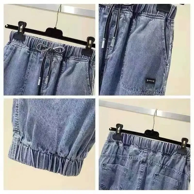 Ladies Cowboy Trousers High Quality Jeans Women Spring Autumn New Korean High-Elastic Waist Jiufen Points Harem Denim Pants