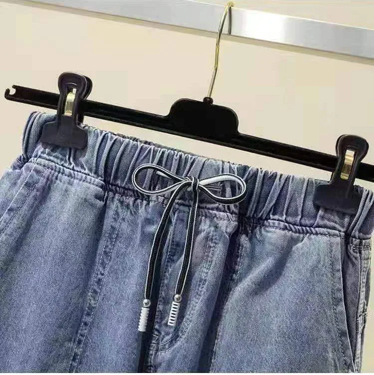 Ladies Cowboy Trousers High Quality Jeans Women Spring Autumn New Korean High-Elastic Waist Jiufen Points Harem Denim Pants