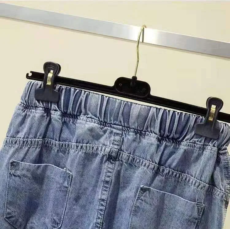 Ladies Cowboy Trousers High Quality Jeans Women Spring Autumn New Korean High-Elastic Waist Jiufen Points Harem Denim Pants