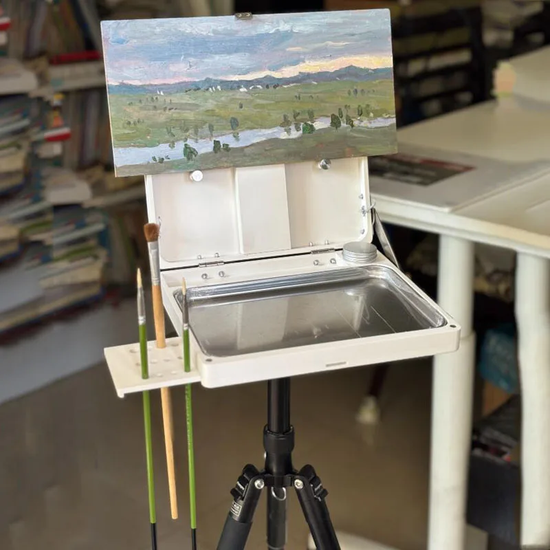 Fits Canvas Height 50–500mm，Portable 3D Printed Oil Painting Box – Adjustable Easel Stand with Washable Stainless Steel Palette