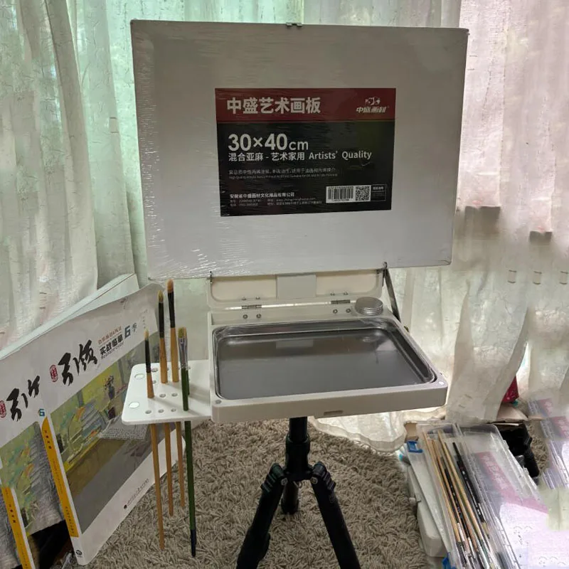 Fits Canvas Height 50–500mm，Portable 3D Printed Oil Painting Box – Adjustable Easel Stand with Washable Stainless Steel Palette