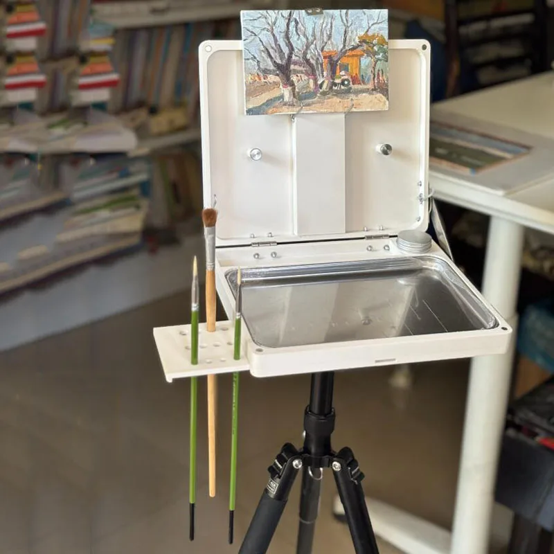Fits Canvas Height 50–500mm，Portable 3D Printed Oil Painting Box – Adjustable Easel Stand with Washable Stainless Steel Palette
