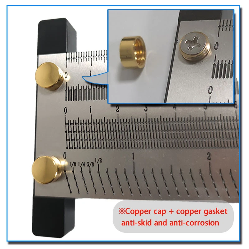 Multifunction Copper Cap Scale Ruler T-type Hole Ruler High-precision Carpenter Scribing Mark Line DIY Carpenter Measuring Tool