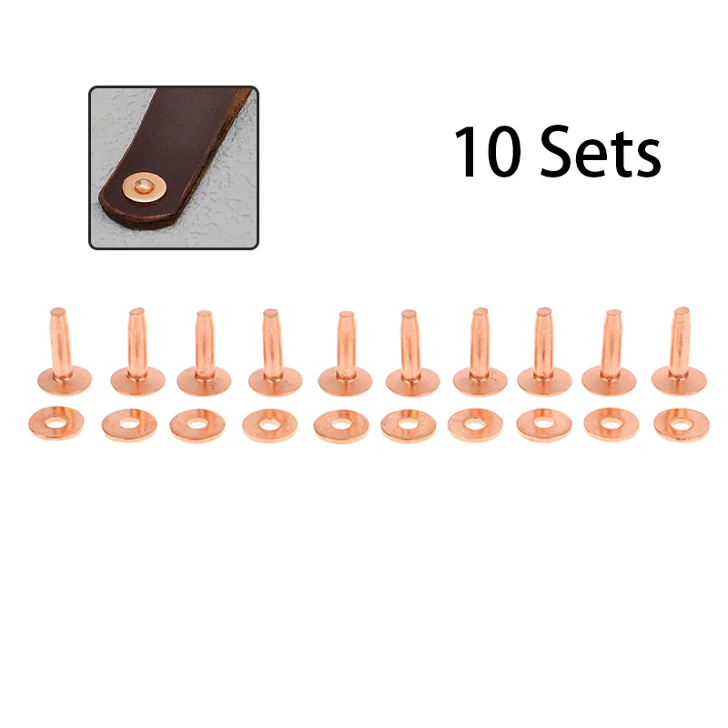 10sets Rivet Fixed Copper Rivet For Leather With Burrs Washers For DIY Rivet Fixed DIY Vintage Leather Goods