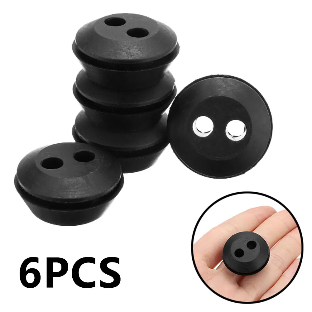 6 Pcs 2 Holes Black Rubber Tank Seal Grommets Mower Pipe Hose Gasket Grommet Spare Parts