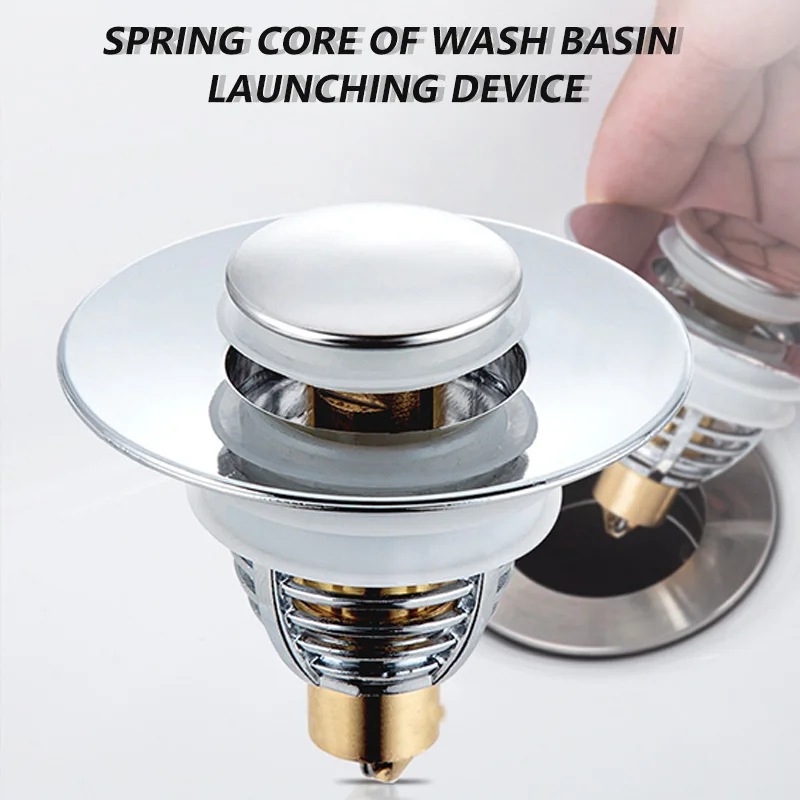 Universal Stainless Steel Basin Pop-Up Bounce Core Basin Drain, Sink Filter, Bathtub Plug, Bathroom Tool