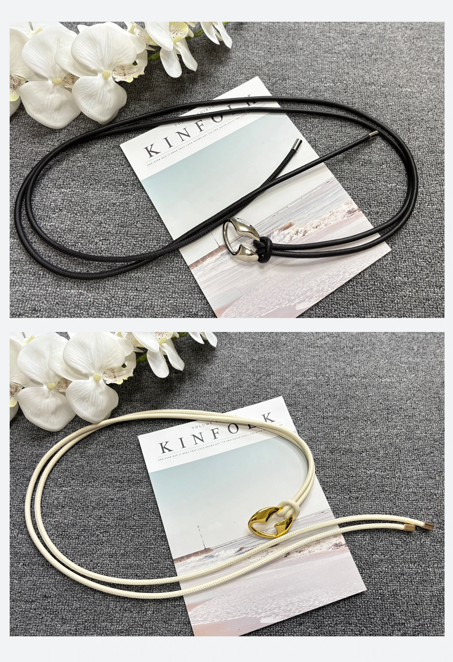 Sheepskin Women's Waist Rope, Genuine Leather Knotted Dress, Small Waistband Design, Gold and Silver Buckle Belt, Beige Waist Ro