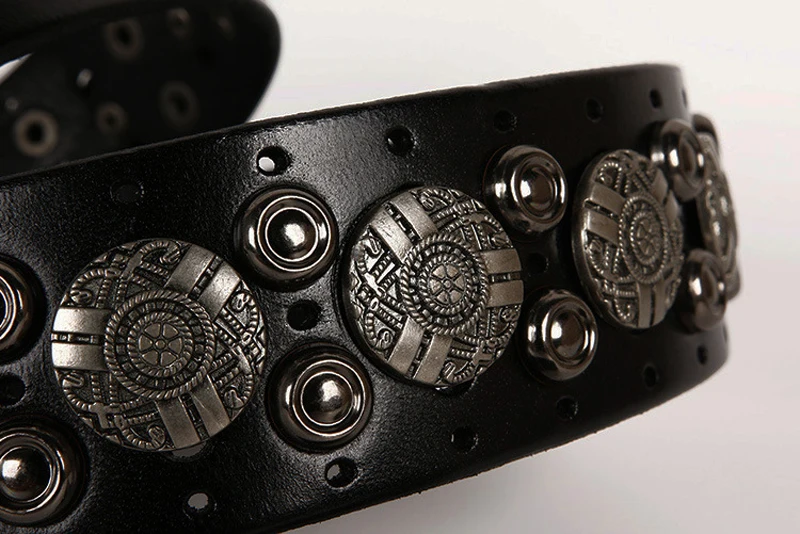 Hip Hop Metal Round Rivet Cowboy Belt Genuine Leather Cowskin Men Belt Punk Big Rivet Jeans Studded Belts For Men Ceinture Homme