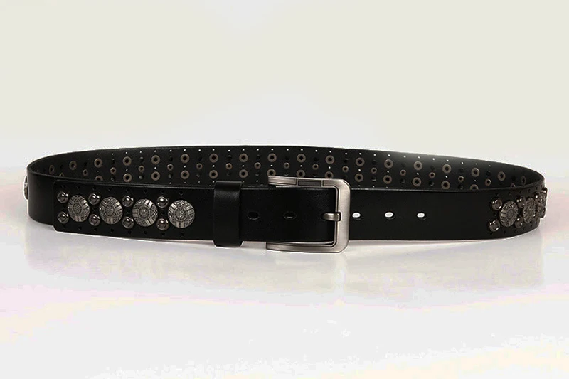 Hip Hop Metal Round Rivet Cowboy Belt Genuine Leather Cowskin Men Belt Punk Big Rivet Jeans Studded Belts For Men Ceinture Homme