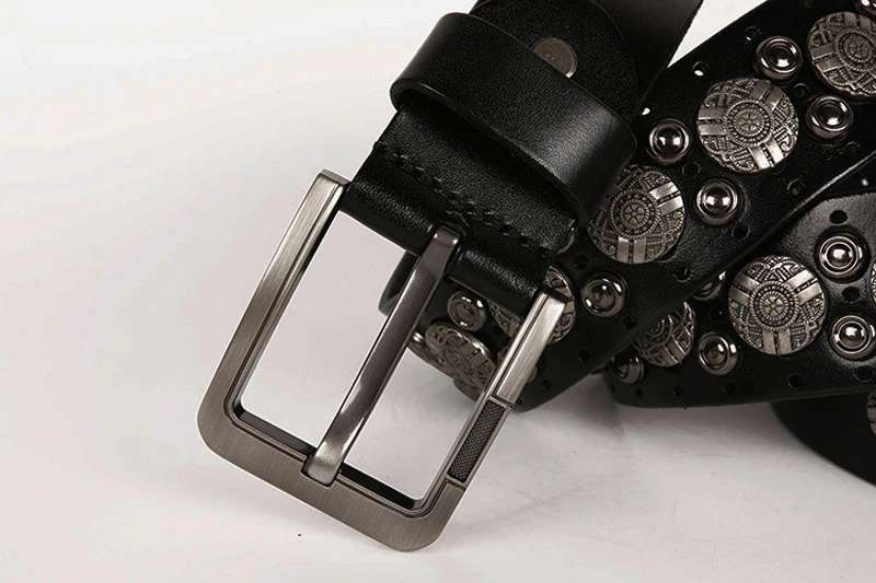 Hip Hop Metal Round Rivet Cowboy Belt Genuine Leather Cowskin Men Belt Punk Big Rivet Jeans Studded Belts For Men Ceinture Homme