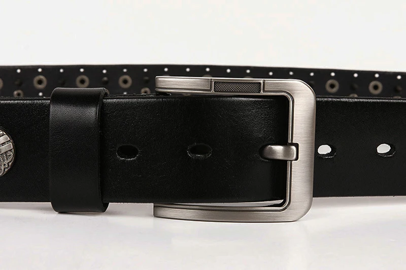 Hip Hop Metal Round Rivet Cowboy Belt Genuine Leather Cowskin Men Belt Punk Big Rivet Jeans Studded Belts For Men Ceinture Homme