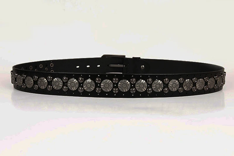 Hip Hop Metal Round Rivet Cowboy Belt Genuine Leather Cowskin Men Belt Punk Big Rivet Jeans Studded Belts For Men Ceinture Homme