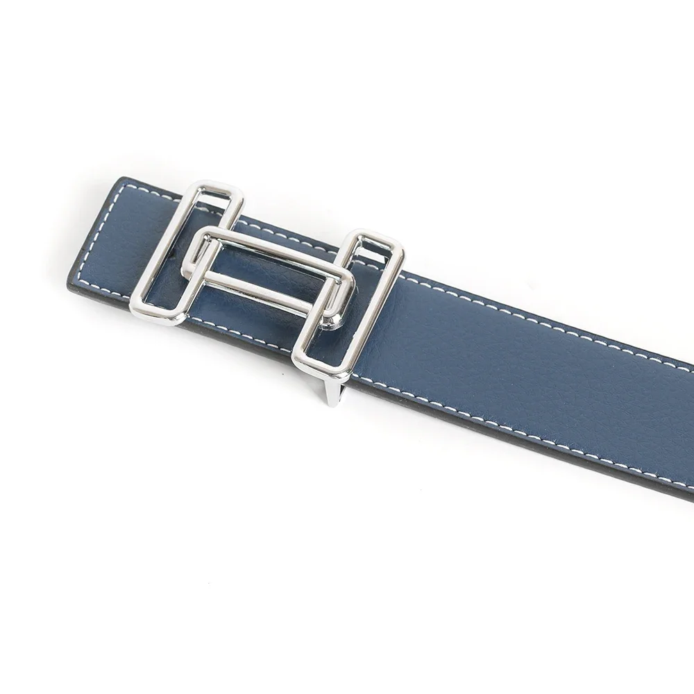 Luxury Designer Brand Pin Buckle Belt Men High Quality Cowhide Women Genuine Real Leather Dress Strap for Jeans Waistband Blue