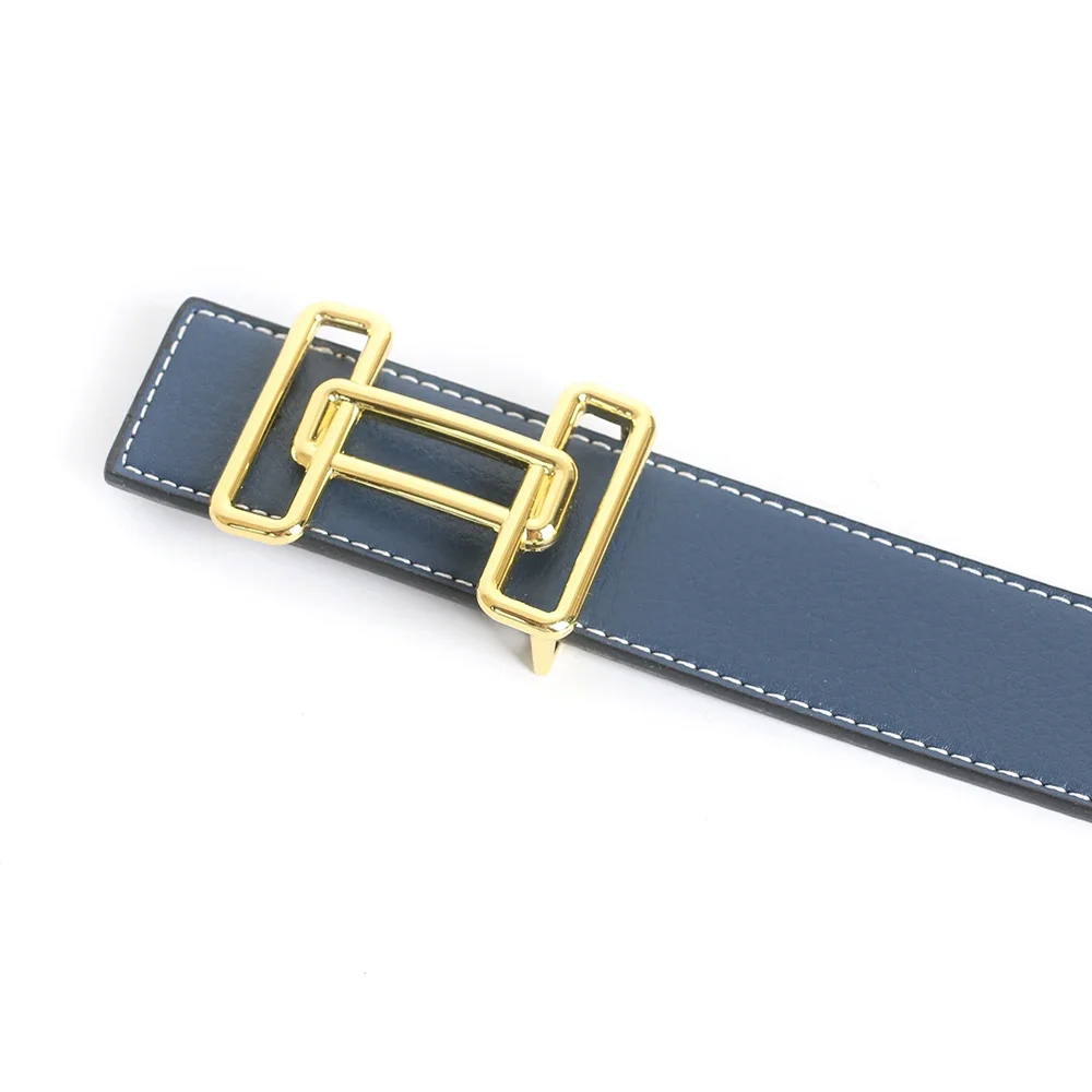 Luxury Designer Brand Pin Buckle Belt Men High Quality Cowhide Women Genuine Real Leather Dress Strap for Jeans Waistband Blue