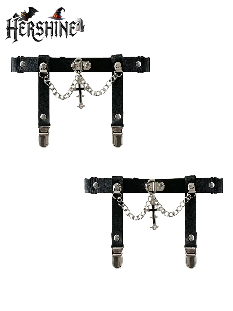 HERSHINE 2-Pack Women's Fashion Cross Chain Leg Straps/Sock Clips, Y2K Gothic Punk Harajuku Rock Hip Hop Style,spring,summer