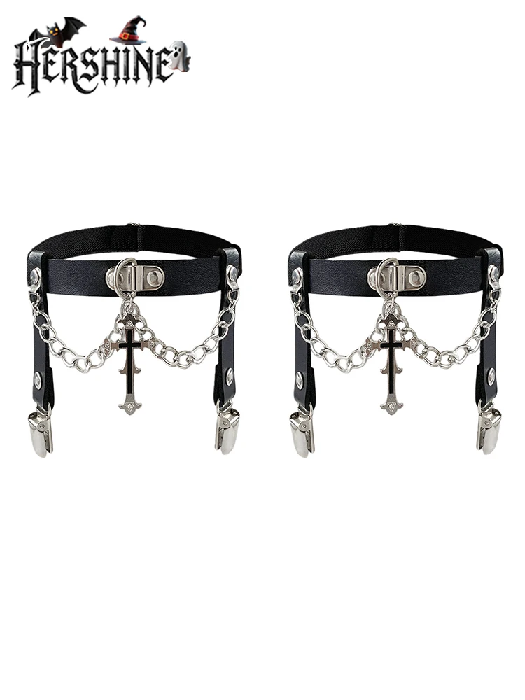 HERSHINE 2-Pack Women's Fashion Cross Chain Leg Straps/Sock Clips, Y2K Gothic Punk Harajuku Rock Hip Hop Style,spring,summer