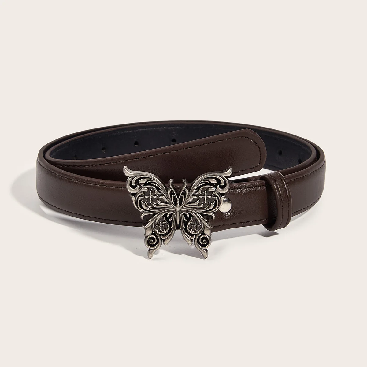 2.3x103cm Black Coffee PU Leather Belt with Butterfly Buckle Waistband Fashion Thin Belt for Women Girl Pants Skirts Jeans Decor