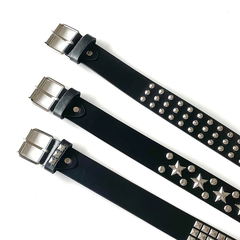 Rivet Hollow Bullet Decoration Belt Fashion Leather Studded Goth Rock Wild Adjustable Women Punk Black Belt