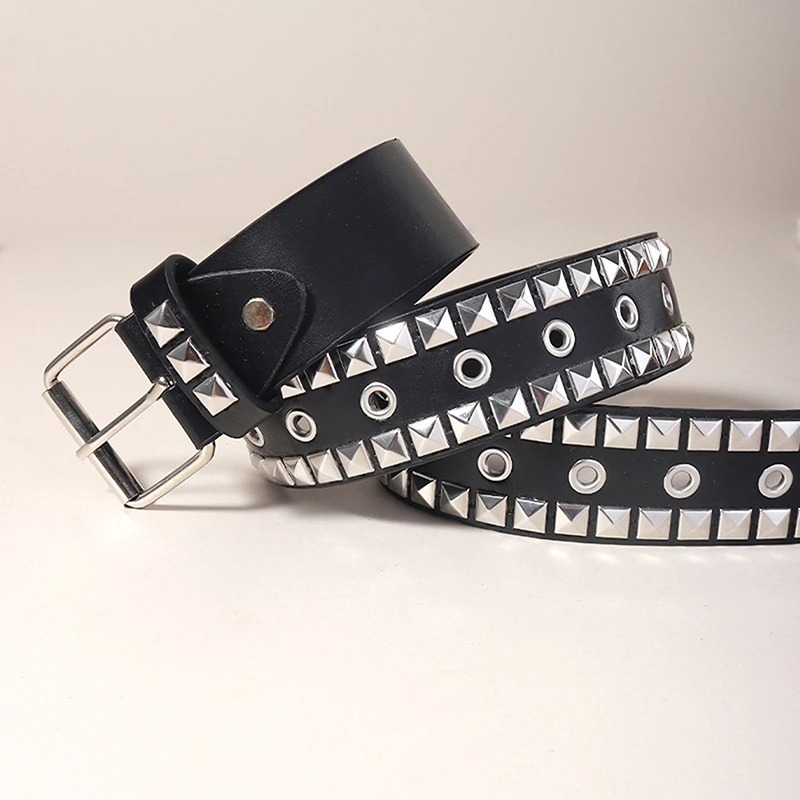 Rivet Hollow Bullet Decoration Belt Fashion Leather Studded Goth Rock Wild Adjustable Women Punk Black Belt