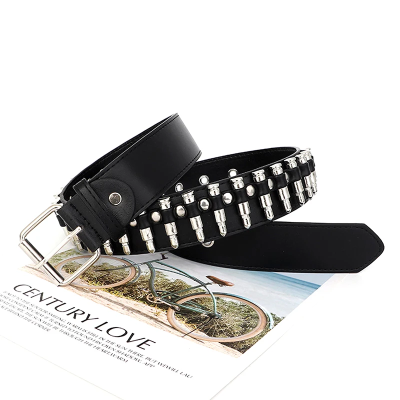 Rivet Hollow Bullet Decoration Belt Fashion Leather Studded Goth Rock Wild Adjustable Women Punk Black Belt