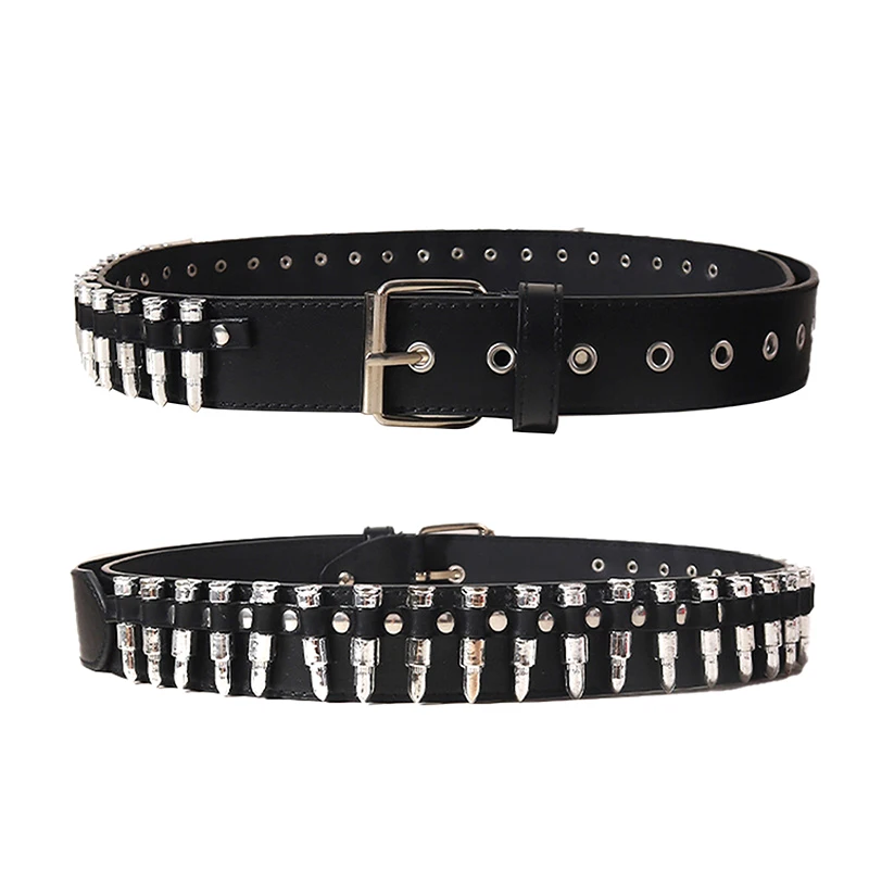 Rivet Hollow Bullet Decoration Belt Fashion Leather Studded Goth Rock Wild Adjustable Women Punk Black Belt