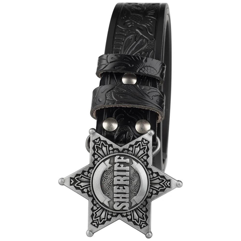 Sheriff Buckle Tangcao Pattern Leather Belt Fashion Embossed
