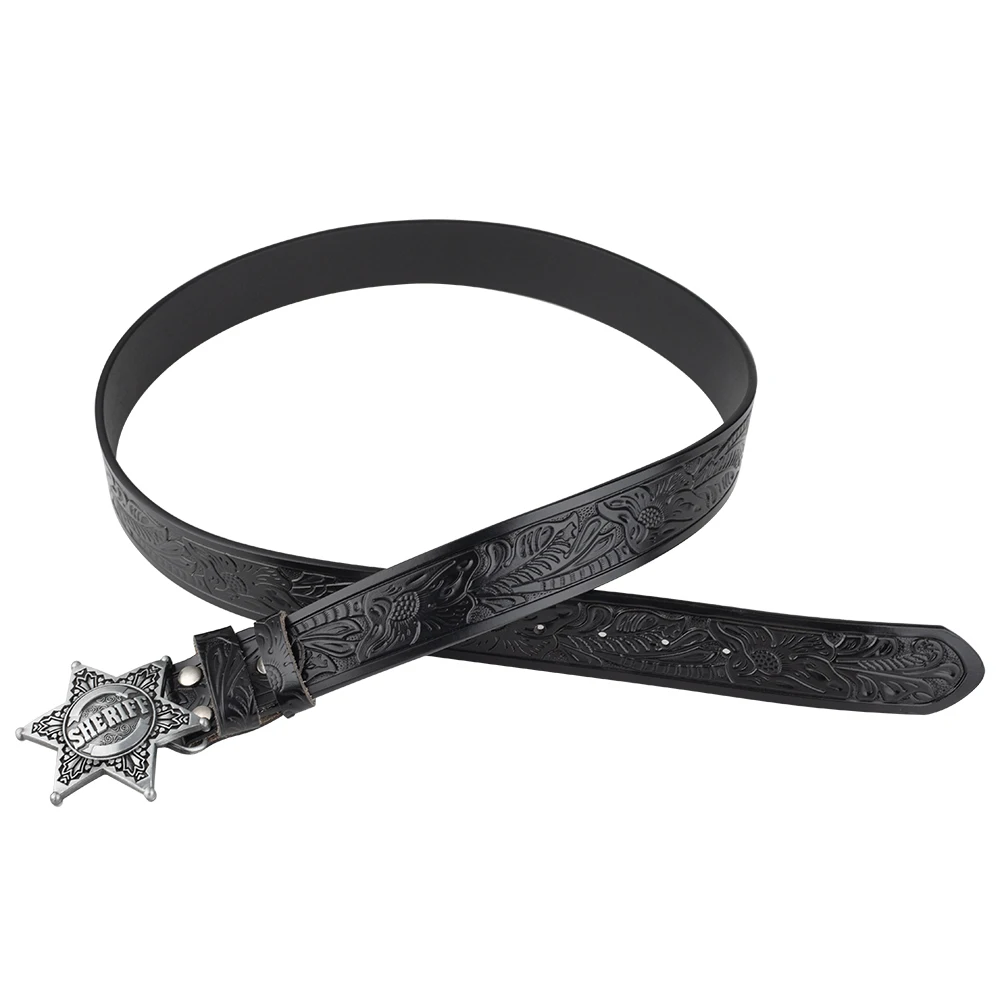 Sheriff Buckle Tangcao Pattern Leather Belt Fashion Embossed