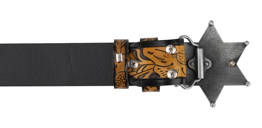 Sheriff Buckle Tangcao Pattern Leather Belt Fashion Embossed
