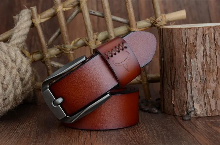 COWATHER Vintage style pin buckle cow genuine leather belts for men 130cm high quality mens belt cinturones hombre free shipping