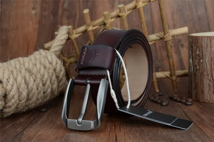 COWATHER Vintage style pin buckle cow genuine leather belts for men 130cm high quality mens belt cinturones hombre free shipping