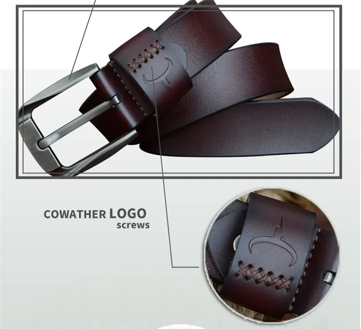 COWATHER Vintage style pin buckle cow genuine leather belts for men 130cm high quality mens belt cinturones hombre free shipping