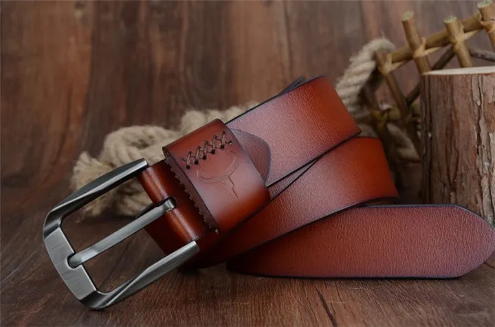 COWATHER Vintage style pin buckle cow genuine leather belts for men 130cm high quality mens belt cinturones hombre free shipping