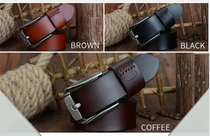 COWATHER Vintage style pin buckle cow genuine leather belts for men 130cm high quality mens belt cinturones hombre free shipping