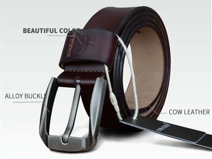COWATHER Vintage style pin buckle cow genuine leather belts for men 130cm high quality mens belt cinturones hombre free shipping