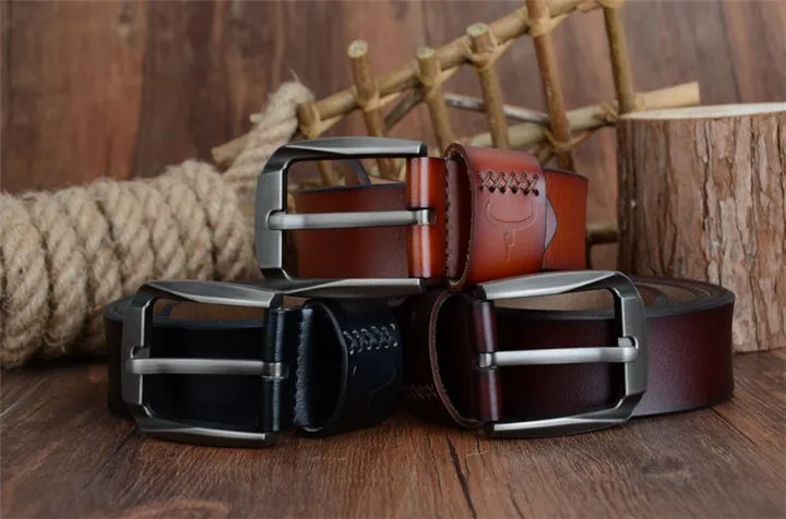 COWATHER Vintage style pin buckle cow genuine leather belts for men 130cm high quality mens belt cinturones hombre free shipping