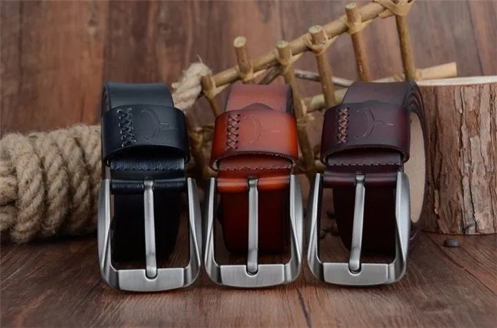 COWATHER Vintage style pin buckle cow genuine leather belts for men 130cm high quality mens belt cinturones hombre free shipping