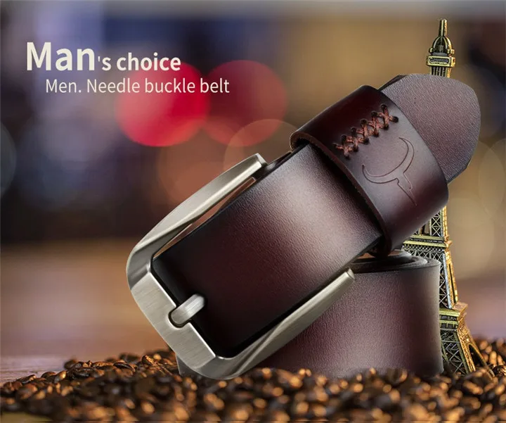 COWATHER Vintage style pin buckle cow genuine leather belts for men 130cm high quality mens belt cinturones hombre free shipping