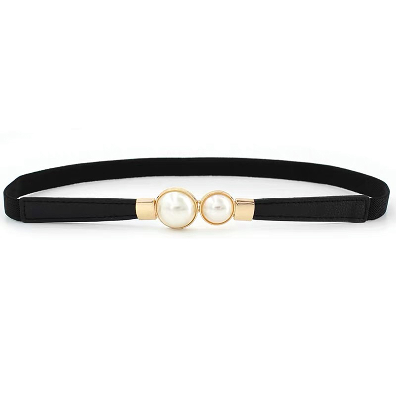 Creative Pearl Buckle Belt PU Leather Dress Skirt Waist Elastic Thin Women Belts Ladies Waistband