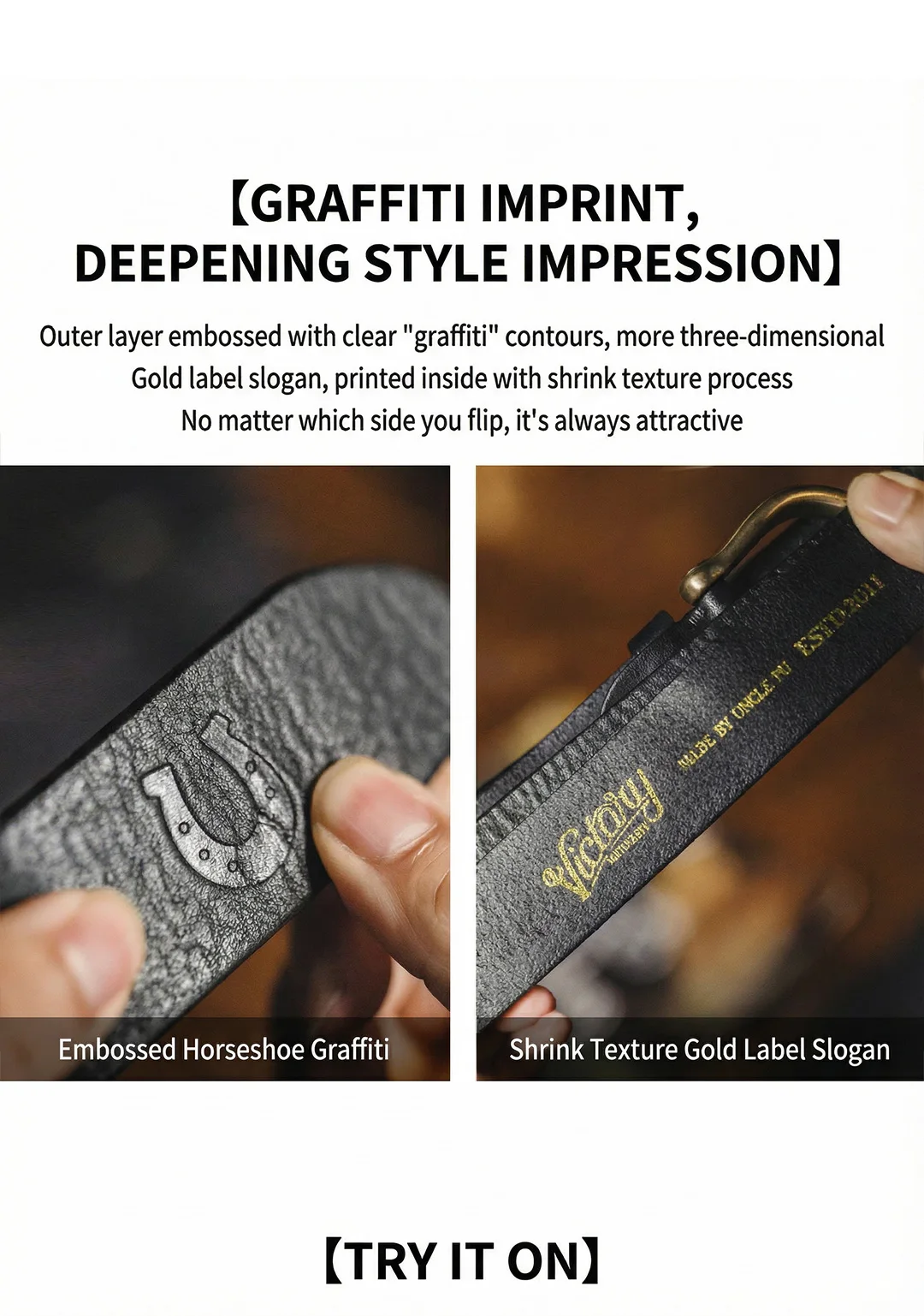 Maden Male Genuine Leather Belt Vintage Hammered Brass Buckle Single Prong Jeans Belt Casual Durable Waist Strap Men's Belt
